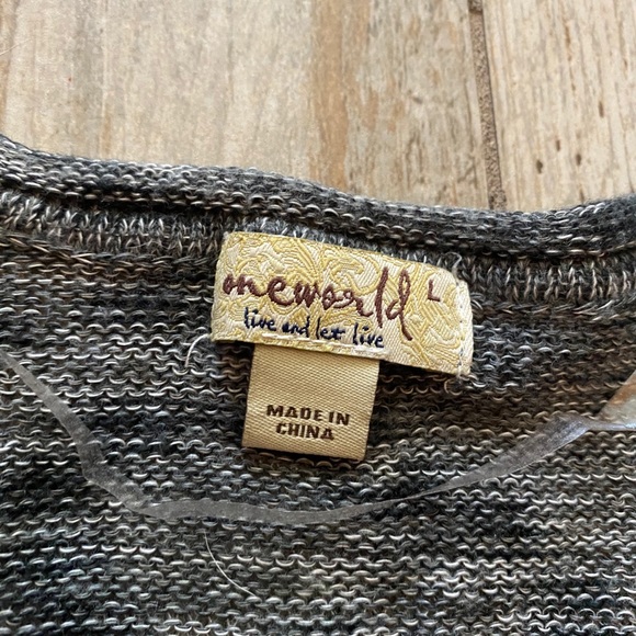 One World Striped Sweater, Black/Gray, Size Large - Picture 2 of 6